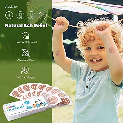 Close up of kid friendly natural itch relief stickers on sheet