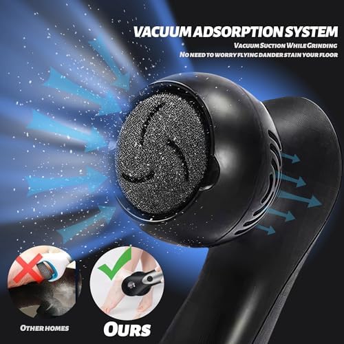 Black electric foot scrubber with vacuum suction feature for mess-free exfoliation.