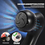Black electric foot scrubber with vacuum suction feature for mess-free exfoliation.