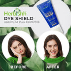 Herbishh Dye Shield skin protectant cream applied on the hairline and ears for stain prevention.