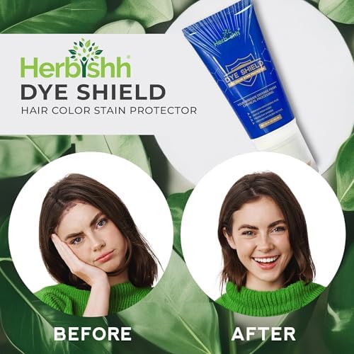 Herbishh Dye Shield skin protectant cream applied on the hairline and ears for stain prevention.