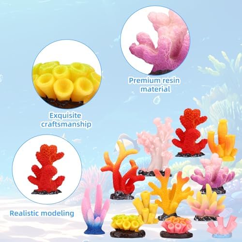 Close up view of colorful miniature resin ocean plant ornaments