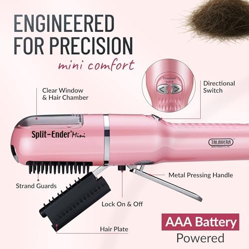 Split Ender Mini pink hair trimmer showing patented blade technology design