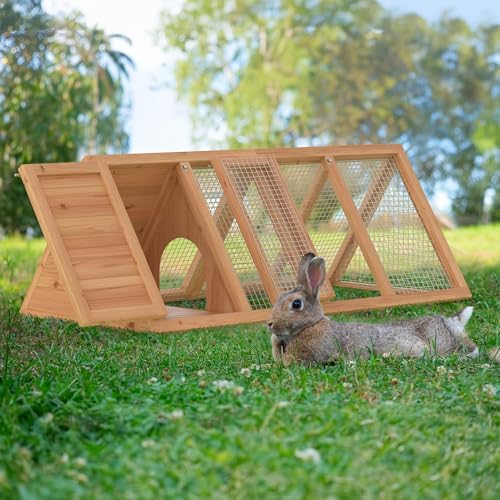 Rabbit Hutch, Small Chicken Coop Outdoor A-Frame Quail Cage with 2 Door & Run Cage Wooden Triangle Quail Hutch with Ventilating Wire Poultry Hutch for Small Animal (Wood) - Image 7