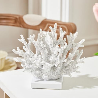 Close up view of the intricate branches on the Ottalent white resin coral ornament