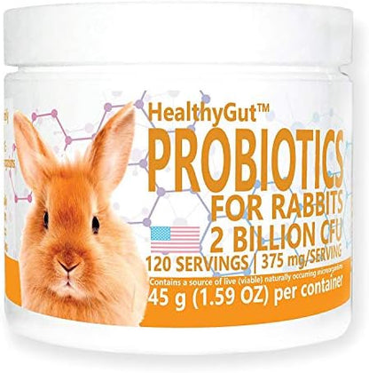 Equa Holistics rabbit probiotic supplement powder with measuring scoop for easy serving.