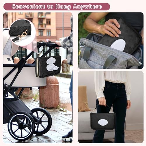 Rexmica black diaper clutch bag folded next to essentials
