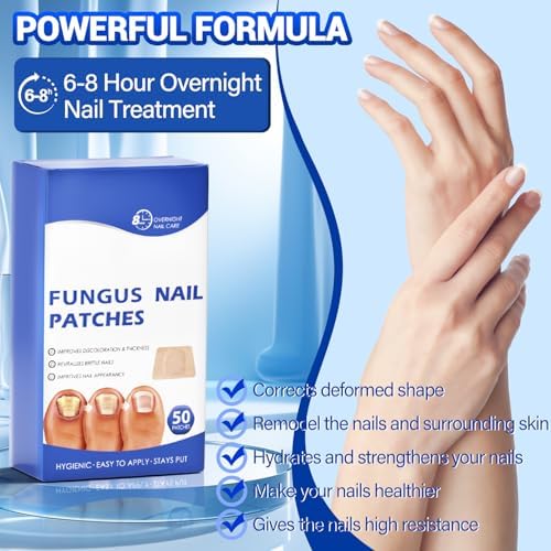 Close up of OMO fungal nail patch being applied to a toenail for overnight repair.