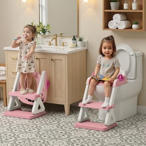 Sturdy triangular structure and double handrails of the imported pink potty training seat