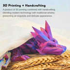 Dpcirk red blue yellow dragon on a desk