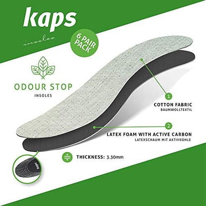 Kaps shoe insoles with cutting guide lines for custom sizing