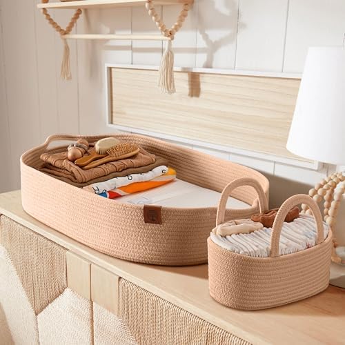 Organic cotton rope baby changing mat basket set close up