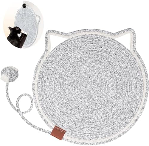 Letalong horizontal floor cat scratcher mat with hanging ear loop closeup.
