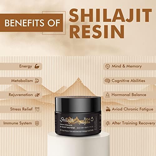 Gold grade organic shilajit resin jar with wooden measuring spoons for daily dietary supplement dosing