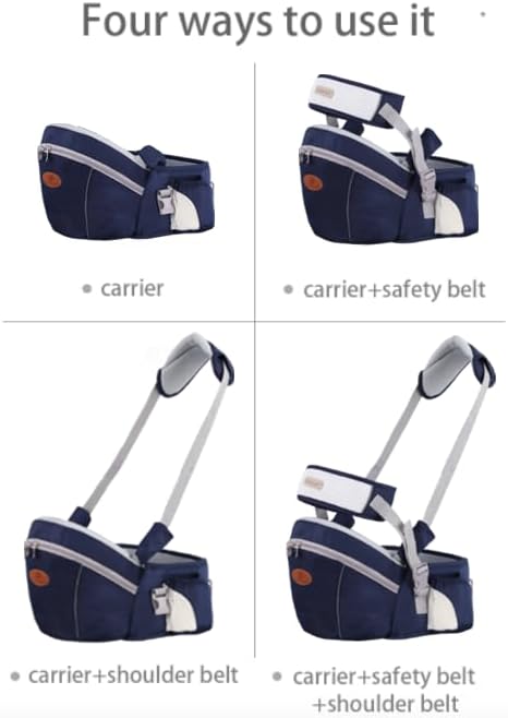Honch baby waist carrier in dark blue packed and ready for travel demonstrating its lightweight portable design.