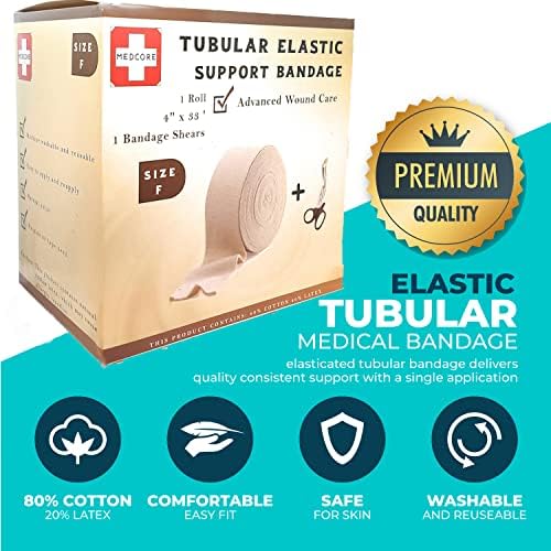 Elasticated stockinette compression sleeve for large knee support with scissors