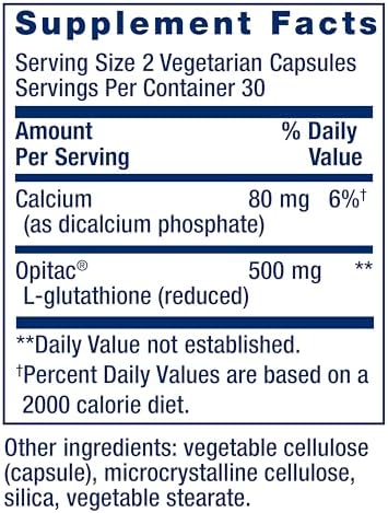 Life Extension Glutathione 60 count capsules packaging label details
