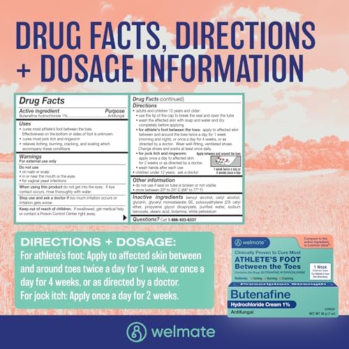 Welmate extra strength athlete's foot treatment tubes showing active ingredient label