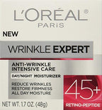 L'Oreal Paris 45 Plus retino peptide cream jar side view showing product directions.