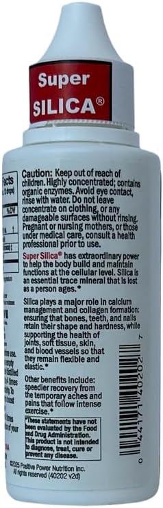 Close up of Positive Power Nutritionals Super Silica liquid drops supplement bottle