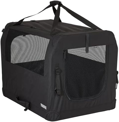 Thule portable soft sided pet crate folded down completely flat for compact storage.