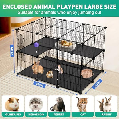VISCOO 41 Panels Pet Playpen, 35.4" L x 23.6" W x 23.6" H Small Animal Playpen with 2 Doors, C&C Cage for Guinea Pigs,Rabbit,Bunny,Hedgehogs, Puppy Play Pen Indoor Outdoor, Two-Story Chicken Play Pen - Image 8