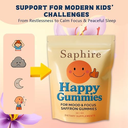 Supplement facts label on the back of Saphire Happy calm and focus support 60 count container