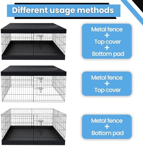 Escape proof overhead enclosure cover protecting small dogs inside a metal wire fence setup.