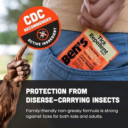 Ben's family safe insect repellent wipes pack detailing active ingredients and directions for use.