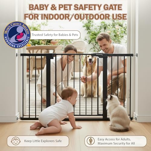 Mumeasy child safety gate open position demonstrating the one handed release functionality