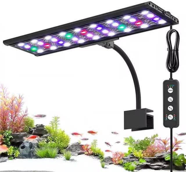 Aqqa 24/7 mode aquarium light front view mounted on fish tank