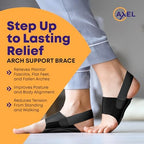Axel USA orthotic arch support with adjustable strap for plantar fasciitis.