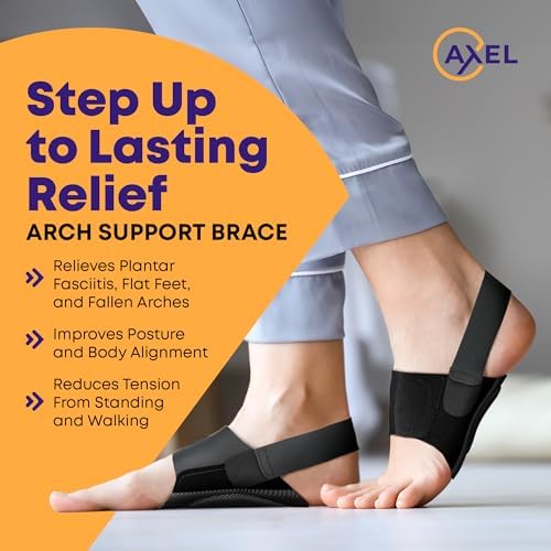 Axel USA orthotic arch support with adjustable strap for plantar fasciitis.