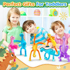 Toddler playing with stretchable suction cup dinosaur fidget toy