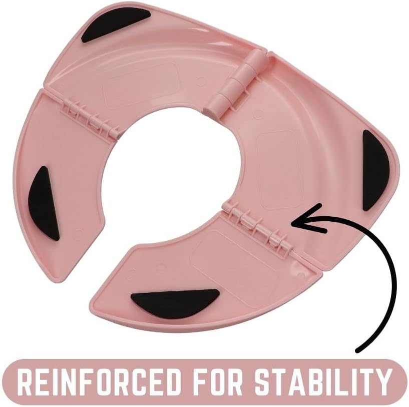 Underside view of the portable toddler trainer highlighting the locking mechanisms and stability pads