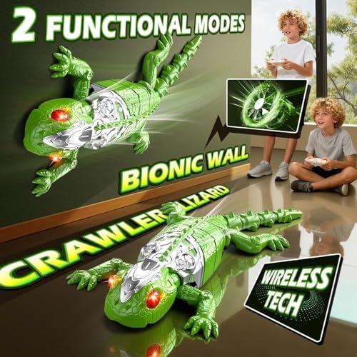 Green and silver RC wall climbing lizard toy