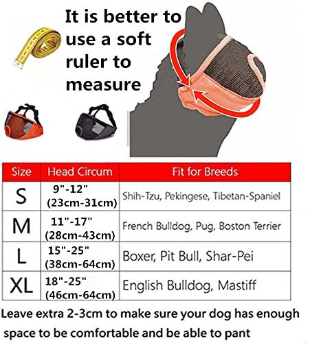 Black mesh bulldog muzzle being measured for proper fit behind the ears