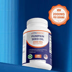 Vitamatic 2000 mg pumpkin seed oil softgels poured out