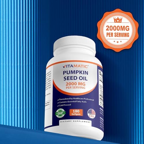 Vitamatic 2000 mg pumpkin seed oil softgels poured out