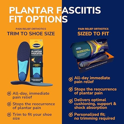 Full length view of Dr. Scholl's blue orthotic insoles for men and women.