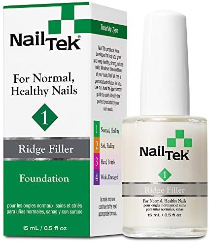 Nail Tek professional salon grade nail ridge filler treatment bottle close up.