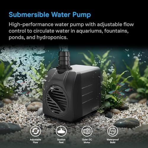 AC Infinity 220 GPH water pump showing interchangeable nozzles