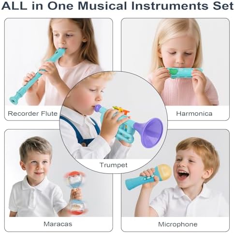 Vanplay preschool learning toys displaying the complete five piece rhythm companion collection.
