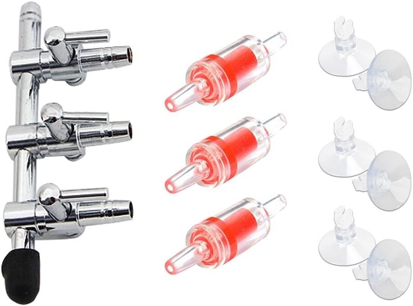 Stainless steel dual outlet oxygen splitter valve connected to a standard aquarium air hose.