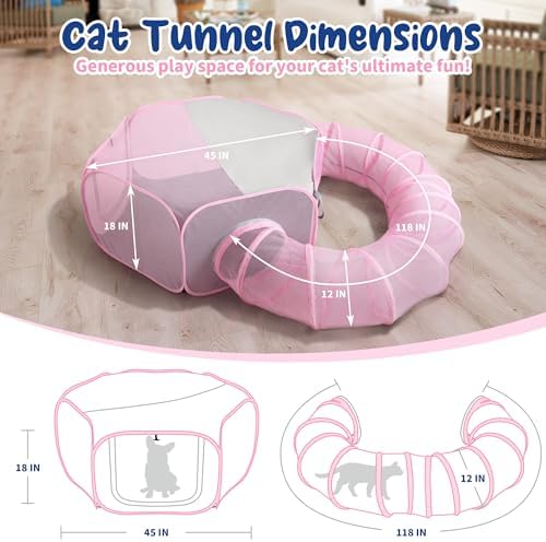 Foldable Cat Tunnel Playpen - Detachable Indoor/Outdoor Pet Enclosure with Storage Bag | Portable Cat Tent & Play Tunnel - Image 6