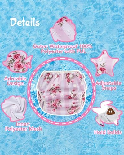 Babygoal breathable waterproof TPU baby girl swim diaper close up pattern