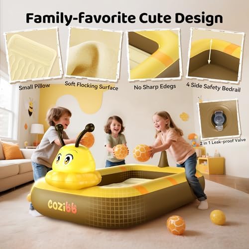 Close up view of the one way air valve and the extra thick material of the CoziBB toddler airbed.
