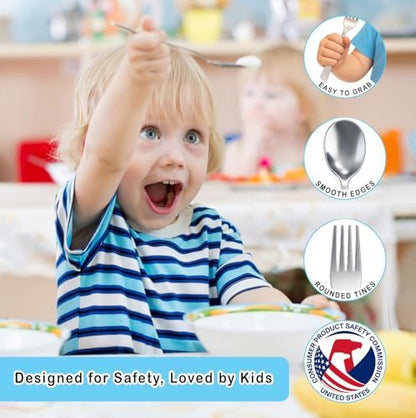 Six piece stainless steel children cutlery set layout