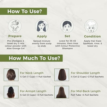 Indus Valley ammonia free natural gel hair color showing eight exotic Ayurvedic herbs ingredient highlights.