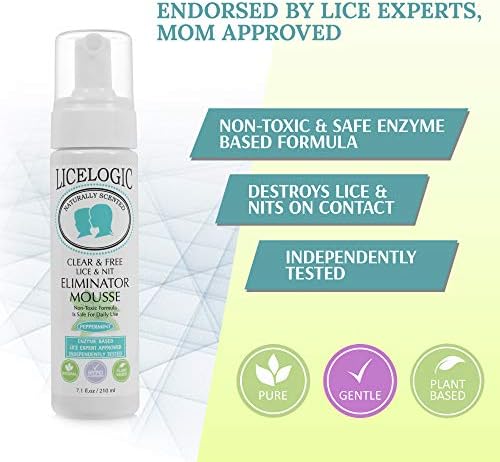 LiceLogic peppermint lice treatment mousse bottle and metal comb kit